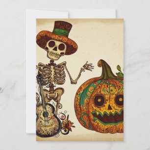 Cartão De Festividades Vintage Skeleton/Pumpkin Day of the Dead (Dia de P