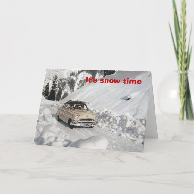 Cartão De Festividades Vintage ski poster,   It's snowtime! (Frente)