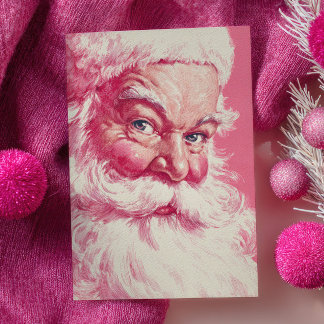 Cartão De Festividades Vintage Smiling Santa Claus Retro Pink Christmas