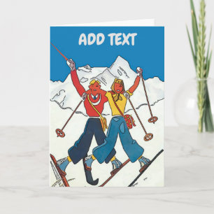 Cartão De Festividades Vintage Snow Casal, adicione texto, placa