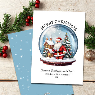 Cartão De Festividades Vintage Snow Globe Papais noeis Feliz Natal