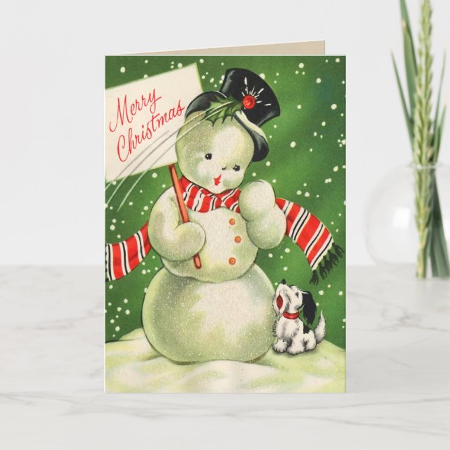 Cartão De Festividades Vintage Snowman Christmas Card (Frente)