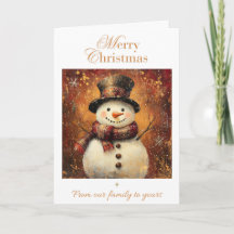 Vintage Snowman Christmas Card – Golden Holiday 