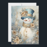 Cartão De Festividades Vintage Snowman Dourado Natal Branco<br><div class="desc">Cartão de saudação elegante de ouro,  azul e branco de Natal. Personalizado no verso com sua mensagem e seu nome. Entre em contato comigo para obter assistência com sua personalização ou para solicitar outros produtos Zazzle correspondentes ou coordenadores.</div>