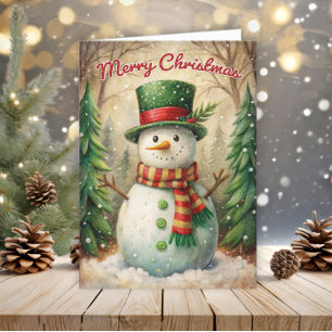 Cartão De Festividades Vintage Snowman Felry Natal