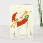 Cartão De Festividades Vintage Snowman Trombone<br><div class="desc">Cartões vitorianos de Natal para as pessoas que você ama. Fácil de personalizar! Cada cartão postal do mundo antigo é amavelmente restaurado para a melhor qualidade de impressão. Trombone tocando Snowman.</div>
