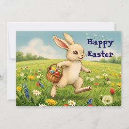 Cartão De Festividades Vintage Spring Meadow Easter Bunny