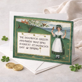 Cartão De Festividades Vintage St. Patrick's Day with Irish Girl