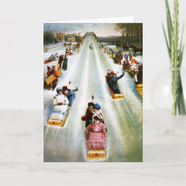 Cartão De Festividades Vintage Star Tobogganing Day Card