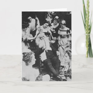 Cartão De Festividades Vintage Stereoview Papais noeis e o Natal das Mulh