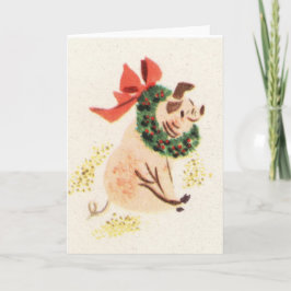 Cartão De Festividades Vintage style Christmas pig greeting cards