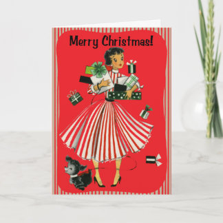Cartão De Festividades Vintage-Style Shopping Lady Christmas Card