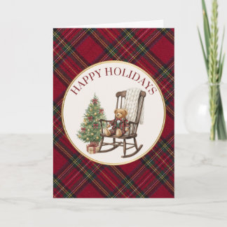 Cartão De Festividades Vintage, Tartan Christmas Card with Teddy Bear
