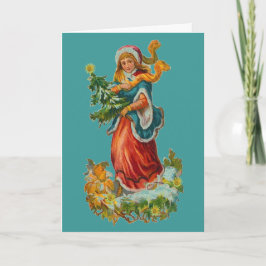 Cartão De Festividades Vintage Teal Ribbon Christmas Card