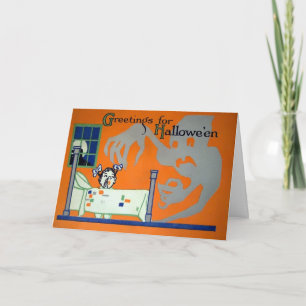 Cartão De Festividades Vintage Terrifying Halloween Ghost Card