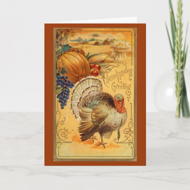 Cartão De Festividades Vintage Thanksgiving Greeting (Frente)