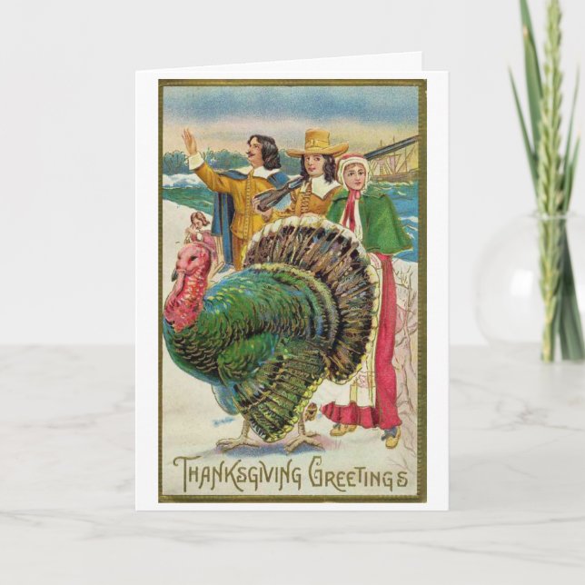 Cartão De Festividades Vintage - Thanksgiving Greetings, (Frente)