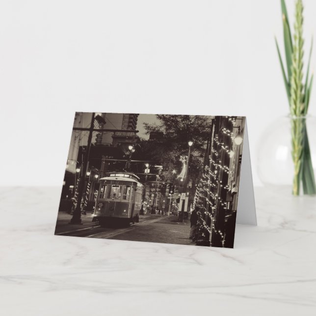 Cartão De Festividades Vintage Trolley Christmas Card (Frente)