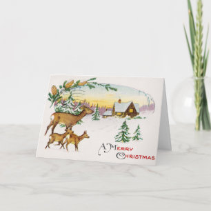 Cartão De Festividades Vintage Um Feliz Canto de Natal e Casa em Neve