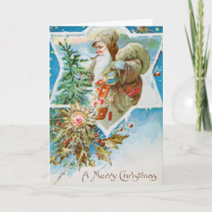 Cartão De Festividades Vintage Um Feliz Natal Velho e Feriado de Árvore