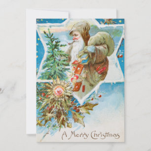 Cartão De Festividades Vintage Um Feliz Velho Natal e Árvore