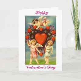 Cartão De Festividades Vintage Valentine 3 Cupids And Red hearts