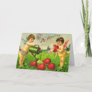 Cartão De Festividades Vintage Valentine Cupid Gardeners