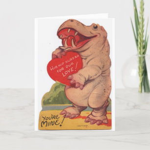 Cartão De Festividades Vintage Valentine - Happy Hippo in Love,
