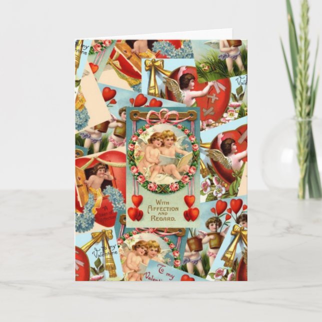 Cartão De Festividades Vintage Valentines collage (Frente)