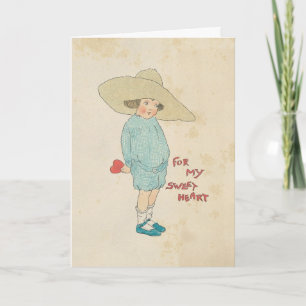 Cartão De Festividades Vintage Valentine's Day Cute Kid Heart Sweetheart