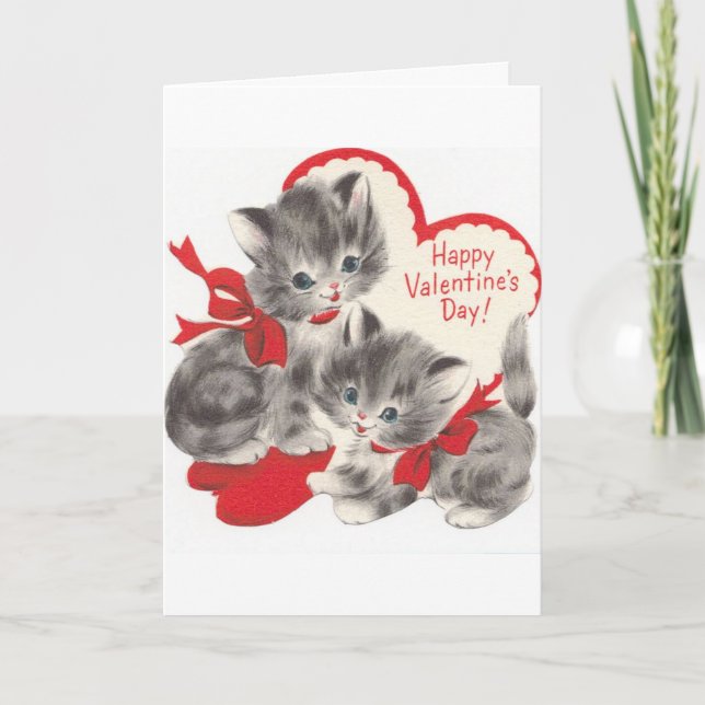 Cartão De Festividades Vintage - Valentine's Day Kittens, (Frente)