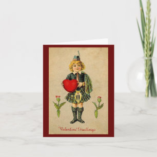 Cartão De Festividades Vintage valentines day Scottish boy & heart