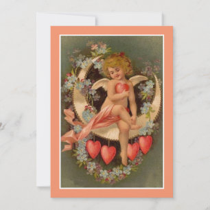 Cartão De Festividades Vintage Valentines Querubim Na Lua