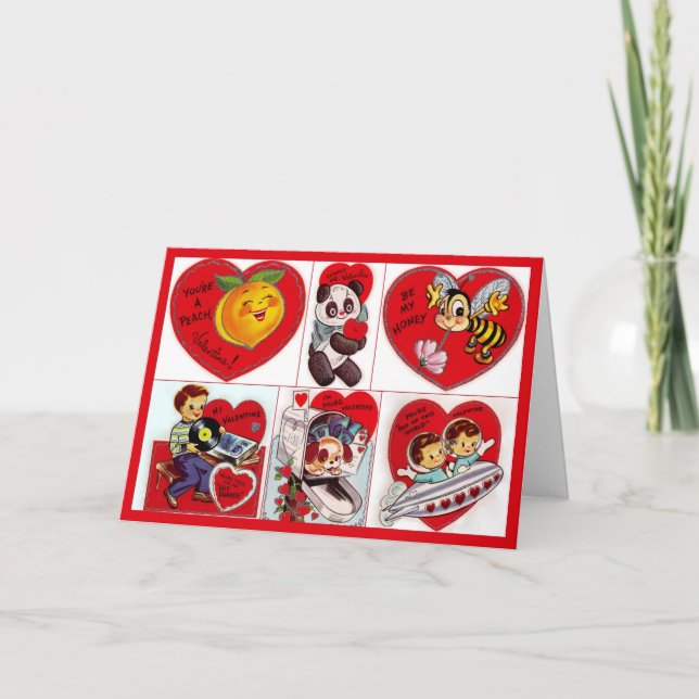 Cartão De Festividades Vintage Valentines Space Ship (Frente)