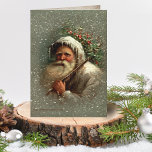Cartão De Festividades Vintage Velho Pai Natal em Neve<br><div class="desc">Vintagem artística Robert Finlay McIntyre retrato do velho mundo Padre Natal na neve com holly e gelo em suas testas brancas. Dentro apresenta fundo de sepia complementar com campos de texto editáveis.</div>