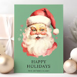 Cartão De Festividades Vintage Verde Aquarela Papai Noel Natal<br><div class="desc">Mande cumprimentos festivos com nosso Cartão de Natal de Vintage Watercolor Santa Claus! Esta carta encantadora apresenta uma ilustração nostálgica de aquarela de Papai Noel em um fundo vibrante, adornada com flocos de neve delicados. Perfeito por espalhar alegria de férias, este cartão captura o espírito eterno do Natal. O dentro...</div>