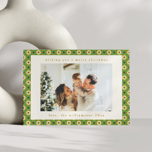 Cartão De Festividades Vintage Verde Boho Floral Personalizado 2 Foto Nat