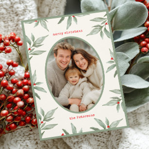 Cartão De Festividades Vintage Verde Foto Botânica Feliz Natal