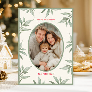 Cartão De Festividades Vintage Verde Foto Botânica Feliz Natal