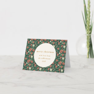 Cartão De Festividades Vintage Verde Vermelho Floral Personalizado Cobert
