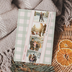 Cartão De Festividades Vintage Verde Xadrez Plaid Natal Cinco Foto