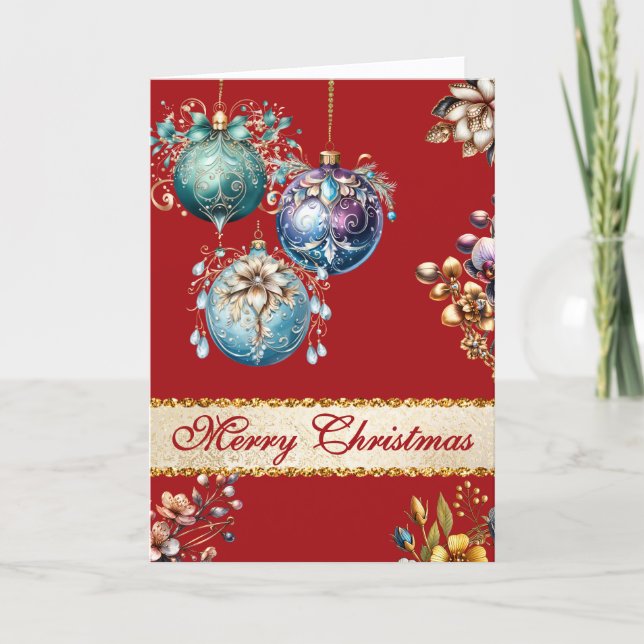 Cartão De Festividades Vintage Vermelho Brilhante - Natal (Frente)