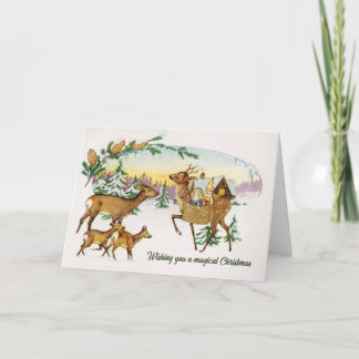 Cartão De Festividades Vintage Victorian Christmas Holiday Reindeer Card