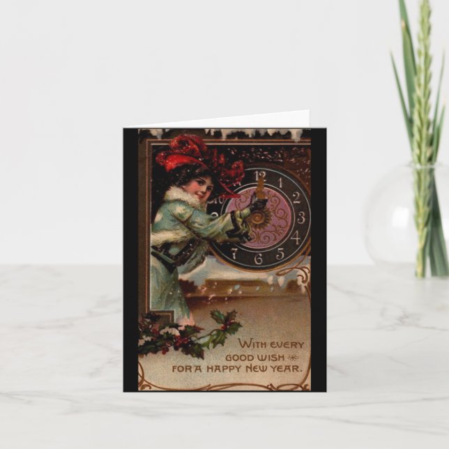 Cartão De Festividades Vintage Victorian Lady Happy New Year Note Cards (Frente)