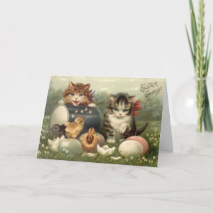 Cartão De Festividades Vintage Victorian Retro Art Cats Kittens Easter