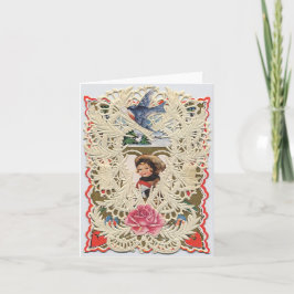 Cartão De Festividades Vintage Victorian Valentine, Bird & Pink Rose