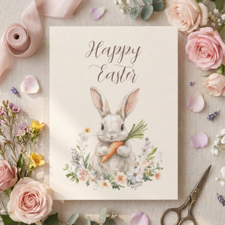 Cartão De Festividades Vintage Watercolor Bunny Easter