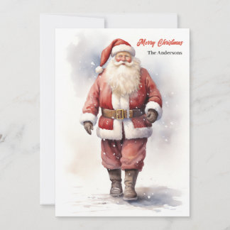 Cartão De Festividades Vintage Watercolor Papai Noel Natal