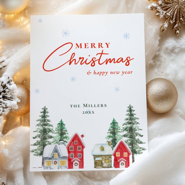 Cartão De Festividades Vintage Watercolor Red Christmas (Criador carregado)