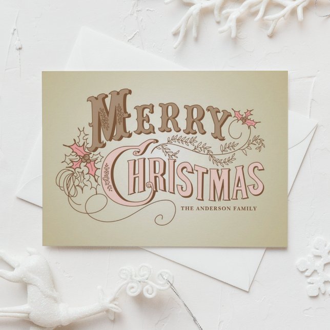 Cartão De Festividades Vintage Western Typografia Feliz Natal (Criador carregado)